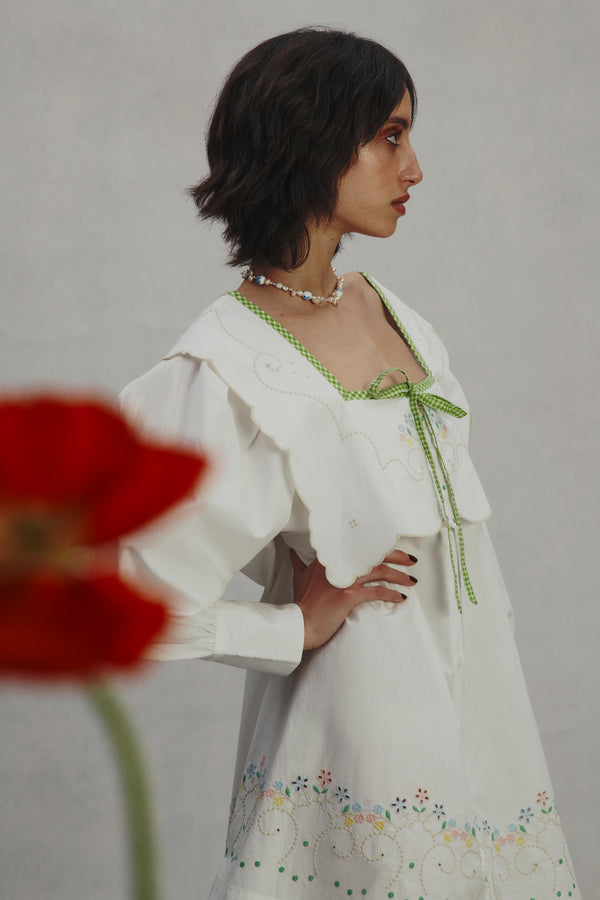 Damson Madder Mala Mini Dress - Floral Embroidery