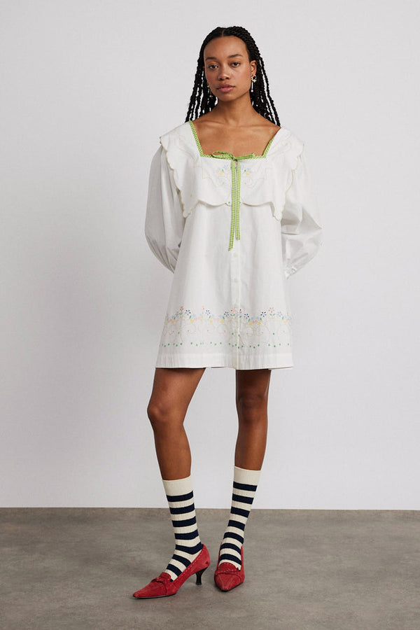 Damson Madder Mala Mini Dress - Floral Embroidery