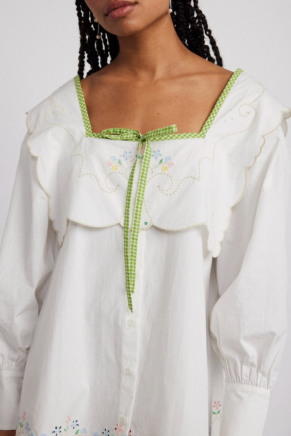 Damson Madder Mala Mini Dress - Floral Embroidery