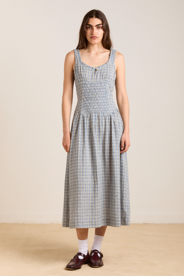 damson madder mallory midi dress - cloudy check