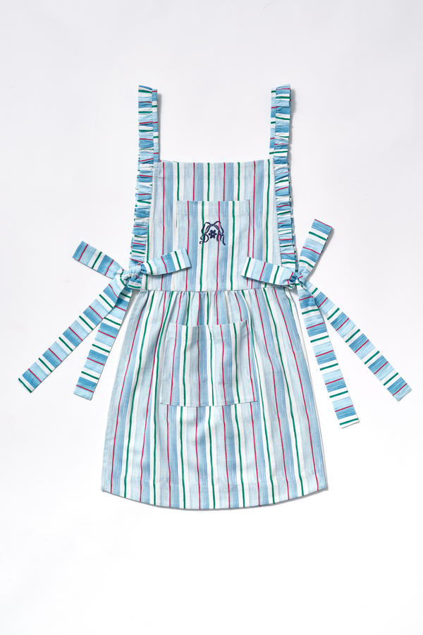 damson madder mandy apron - blue stripe