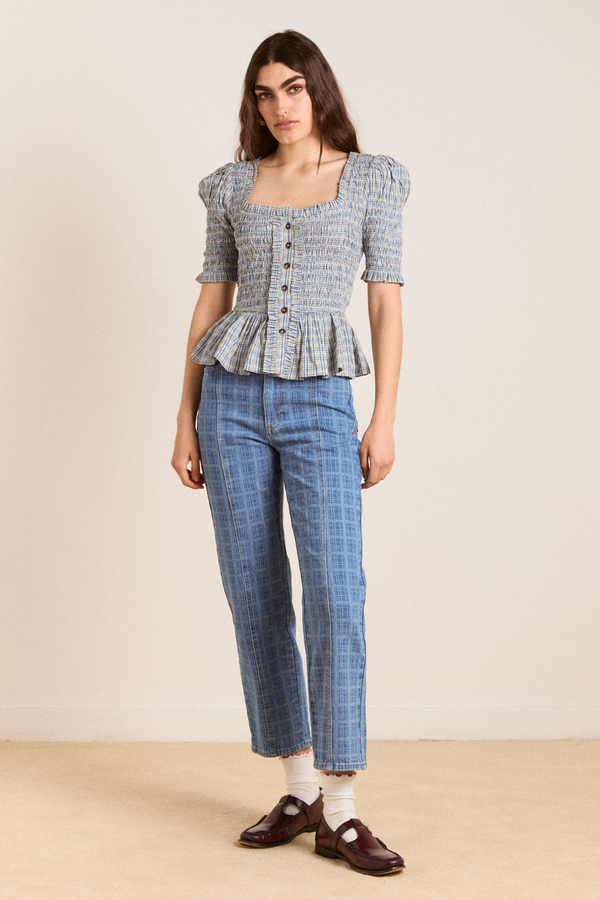 Damson Madder Mansi Shirred Blouse - Cloudy Check