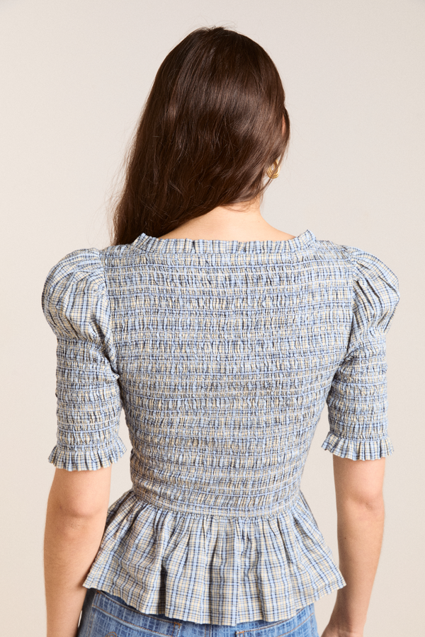 Damson Madder Mansi Shirred Blouse - Cloudy Check