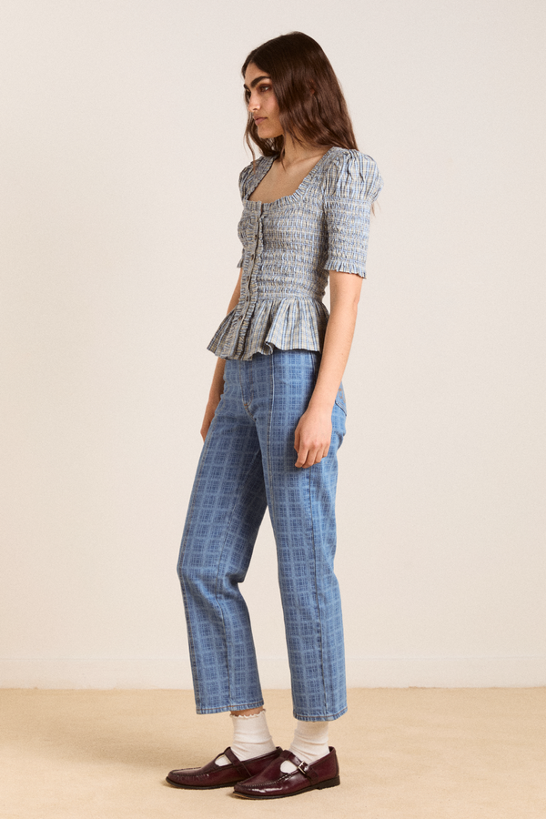 Damson Madder Mansi Shirred Blouse - Cloudy Check
