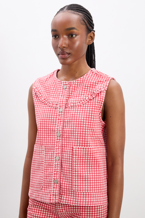 Damson Madder Mari Vest Top- Red Gingham