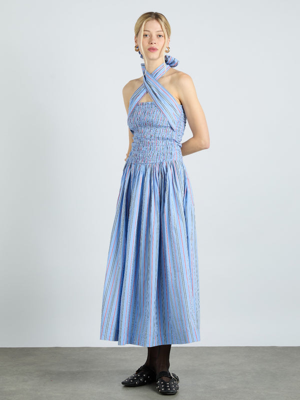 Damson Madder Mia Midi Dress - Bold Blue Stripe