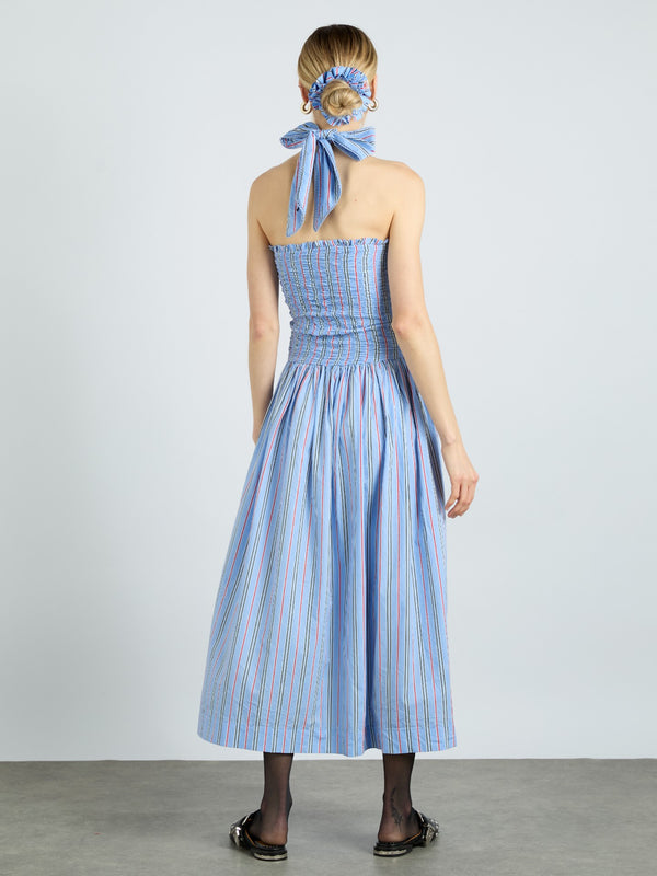Damson Madder Mia Midi Dress - Bold Blue Stripe
