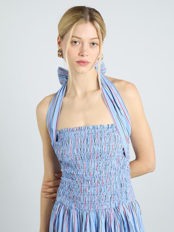 Damson Madder Mia Midi Dress - Bold Blue Stripe