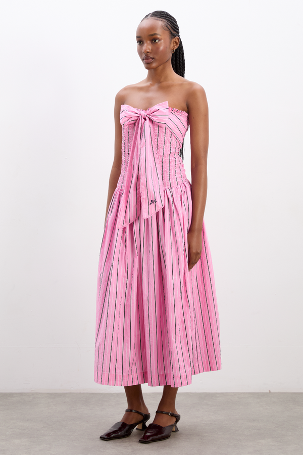 Damson Madder Mia Midi Dress- Pink Business Stripe