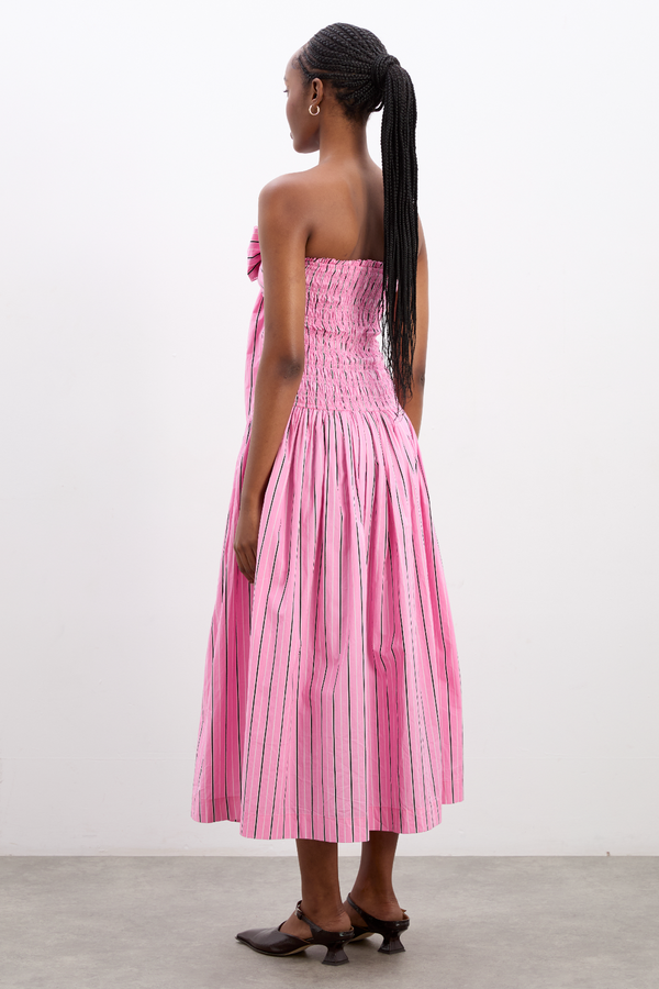 Damson Madder Mia Midi Dress- Pink Business Stripe