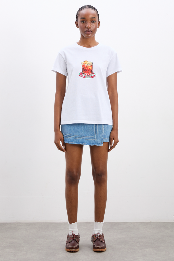 Damson Madder Negroni Shrunken Tee- White