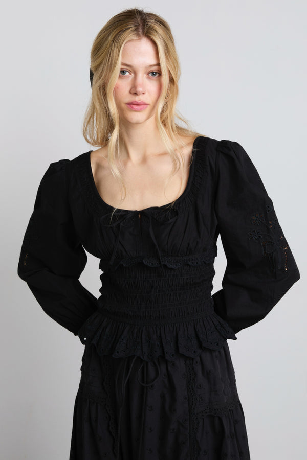 Damson Madder Nola Embroidered Blouse - Black