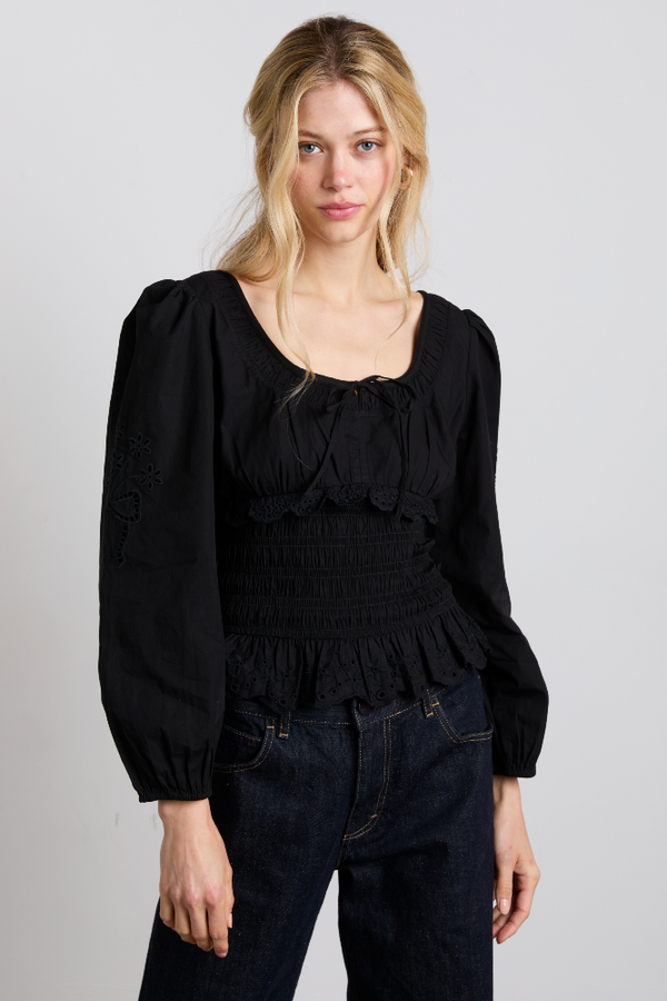 Damson Madder Nola Embroidered Blouse - Black