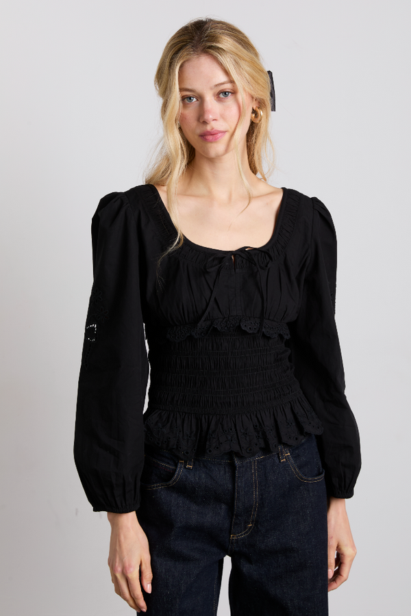 damson madder nola embroidered blouse - black