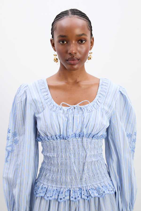 Damson Madder Nola Midi Dress - Blue Stripe