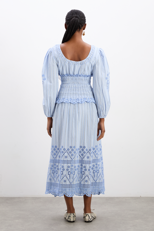 Damson Madder Nola Midi Dress - Blue Stripe