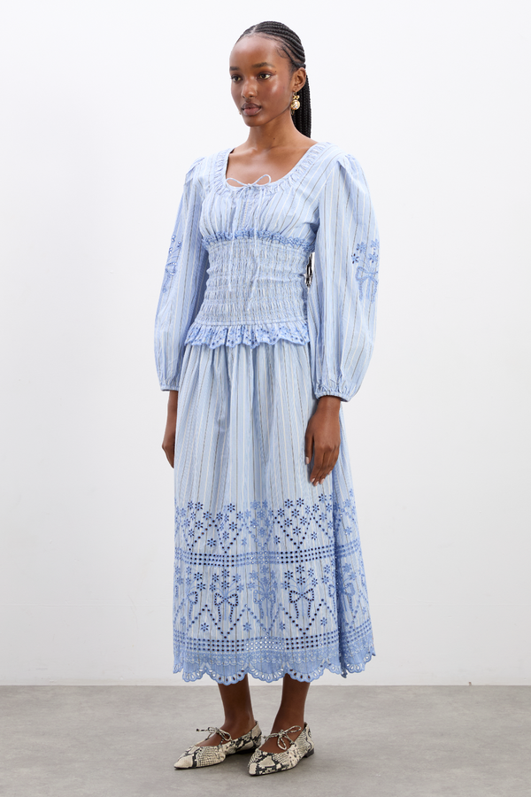 Damson Madder Nola Midi Dress - Blue Stripe