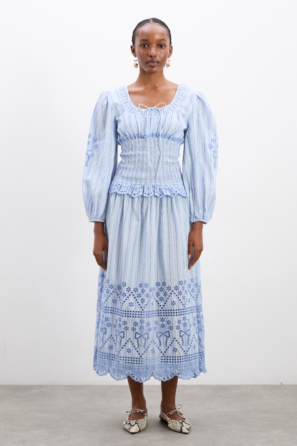 damson madder nola midi dress - blue stripe