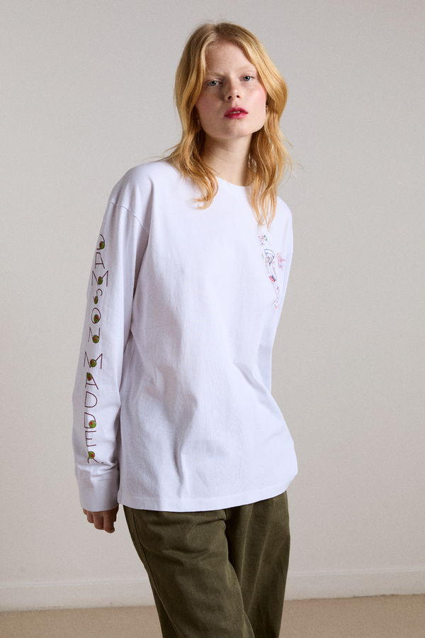 Damson Madder Olive Hotel Long Sleeve Tee - White
