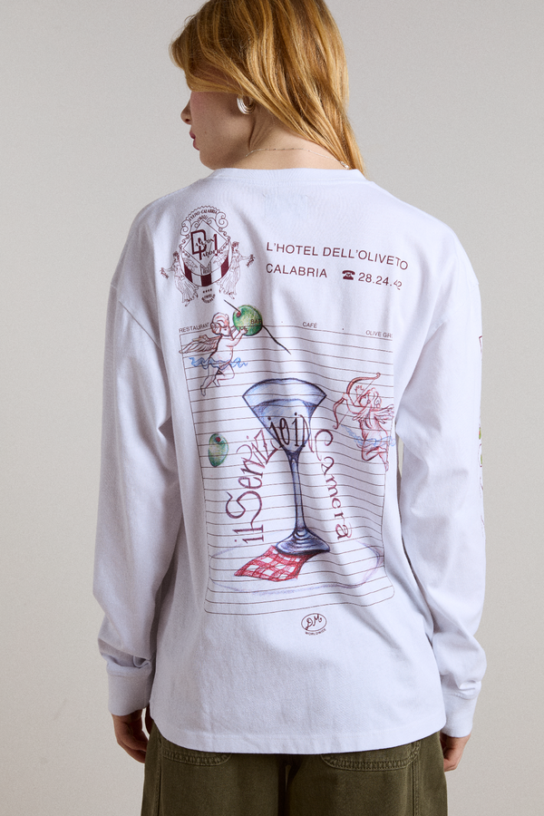 damson madder olive hotel long sleeve tee - white