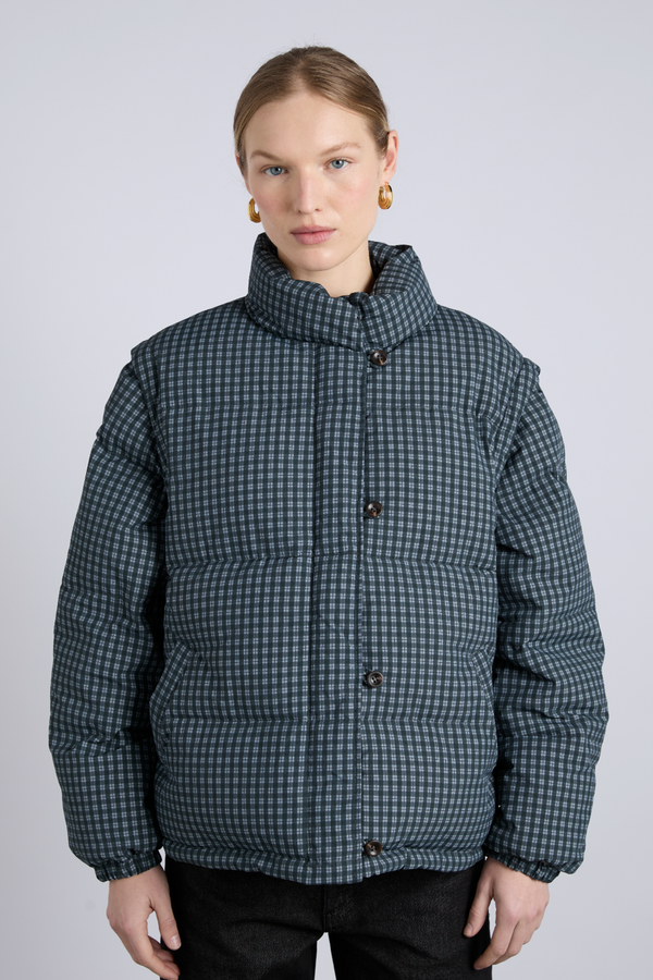 Damson Madder Pearl Check Puffer - Navy Gingham