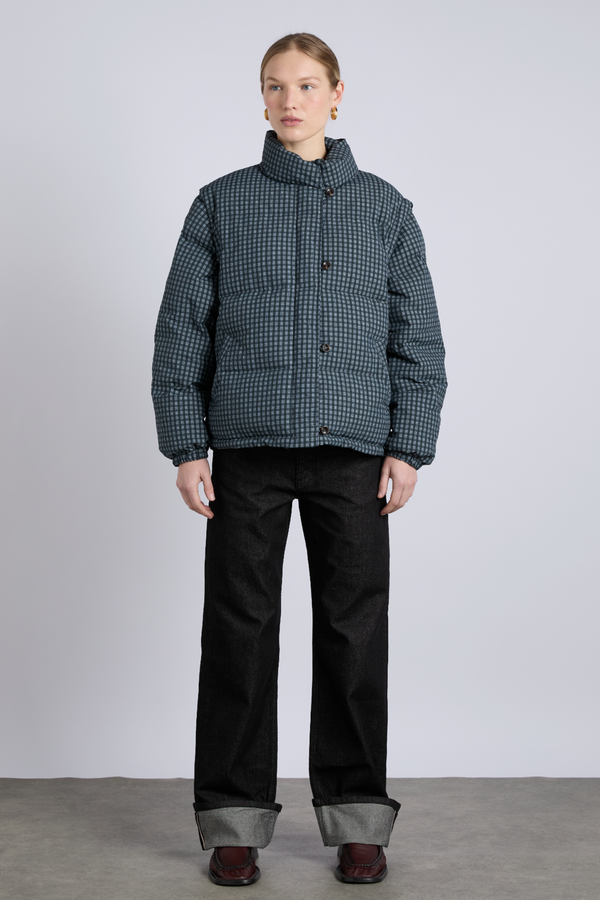 damson madder pearl check puffer - navy gingham