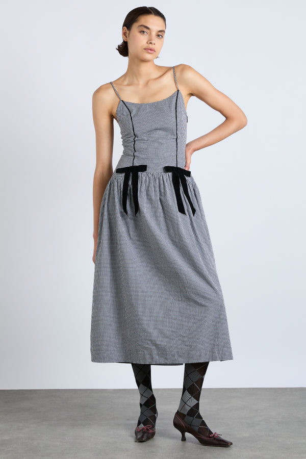 damson madder persephone midi dress - black gingham