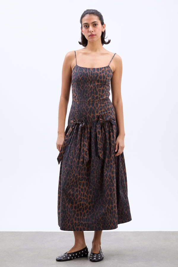 damson madder persephone midi dress - dark leopard