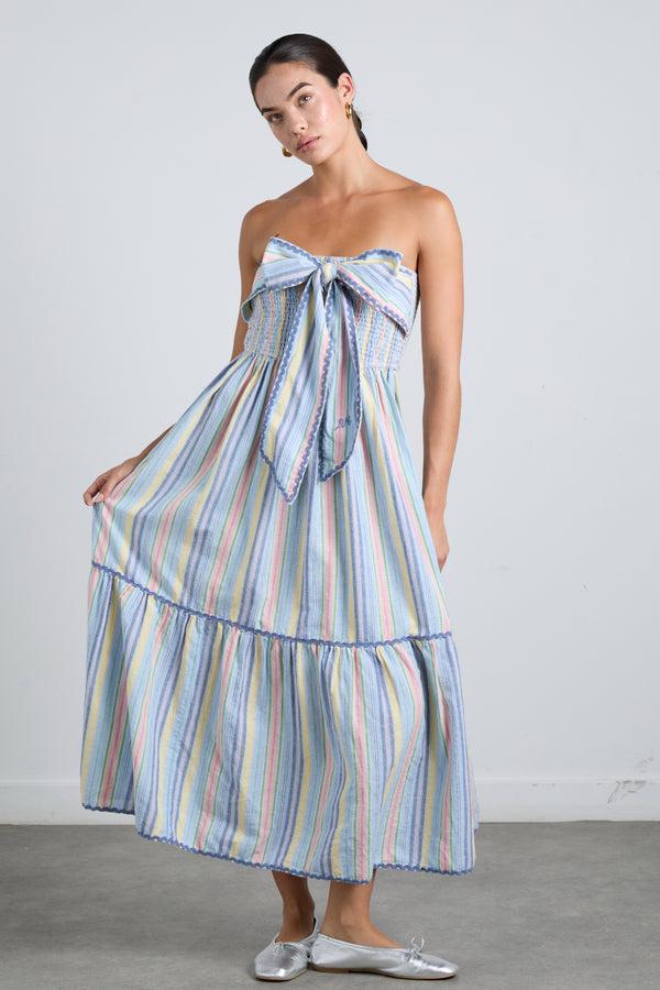 Damson Madder Pia Midi Dress - Pastel Stripe