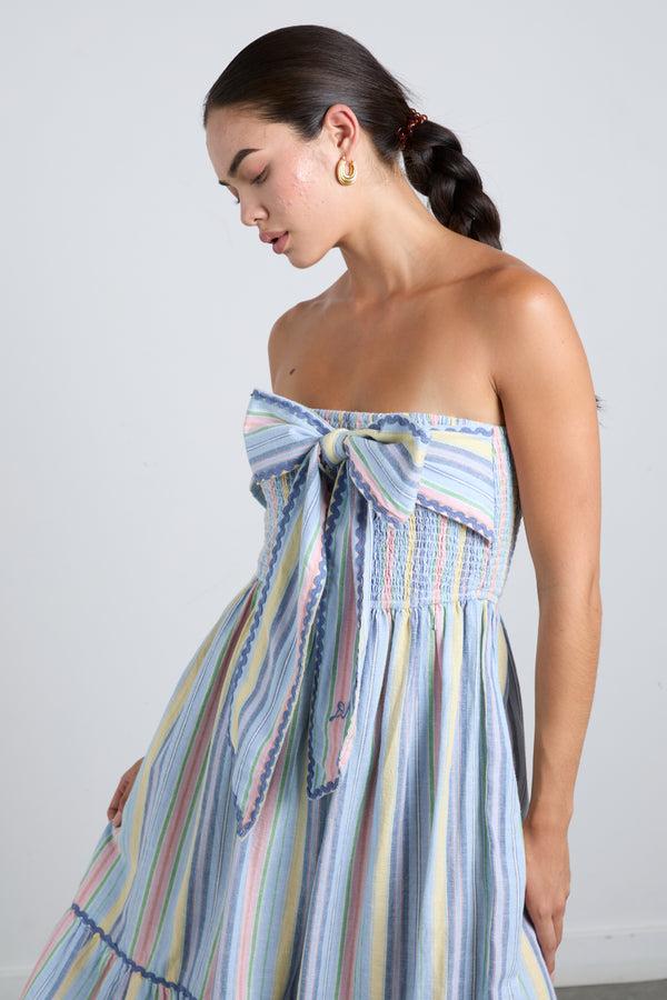 Damson Madder Pia Midi Dress - Pastel Stripe
