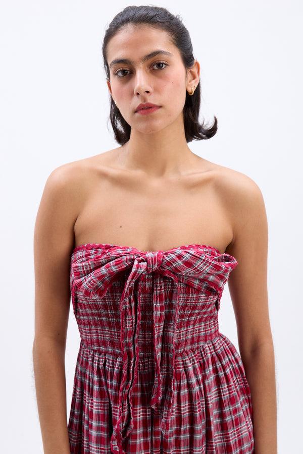 Damson Madder Pia Midi Dress - Red Check