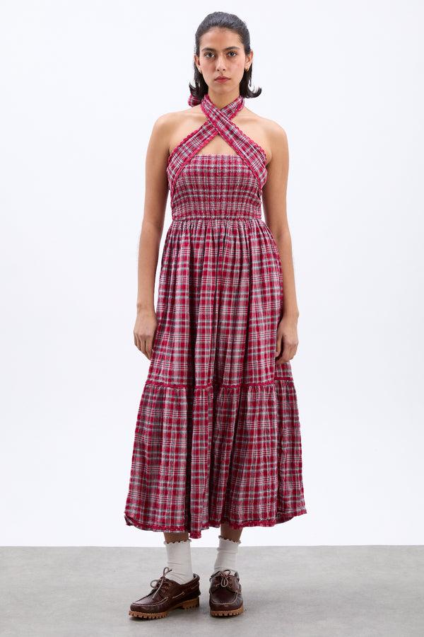 damson madder pia midi dress - red check