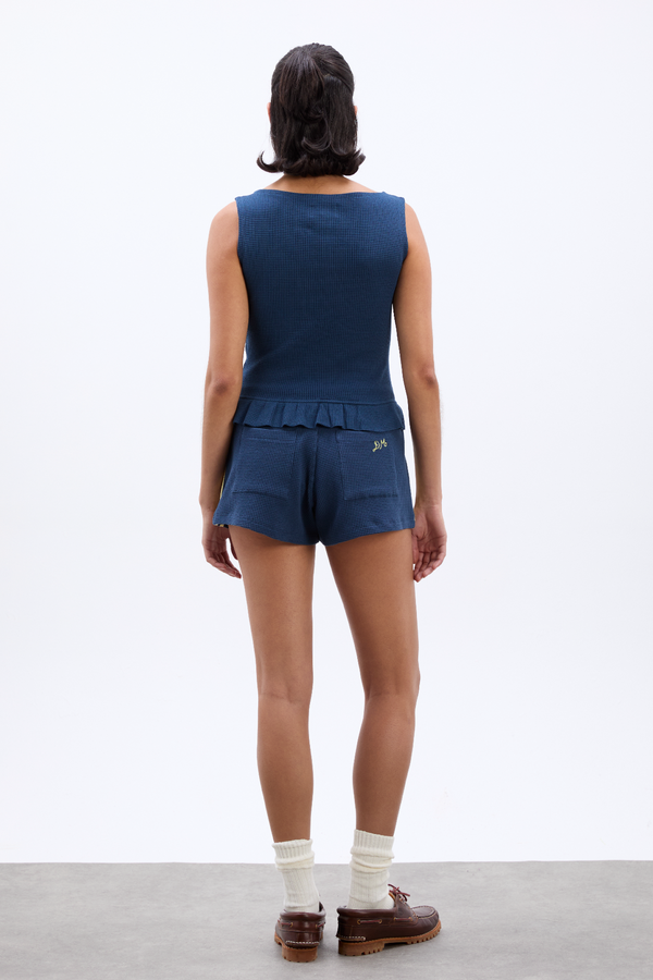 Damson Madder Pippa Waffle Short - Navy/butter