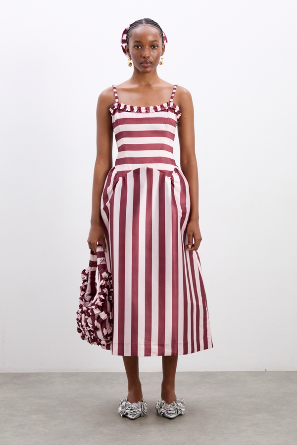 Damson Madder Rachel Ruffle Bag - Pink Burg Stripe