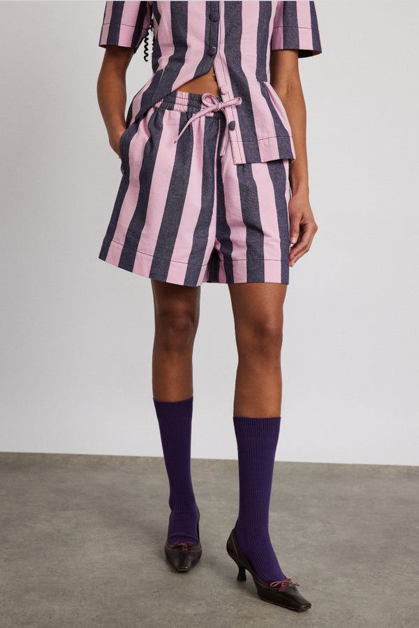 Damson Madder Rafe Shorts - Blue Pink Stripe