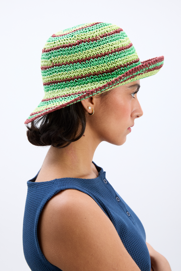 Damson Madder Raffia Bucket Hat In Tropical Stripe