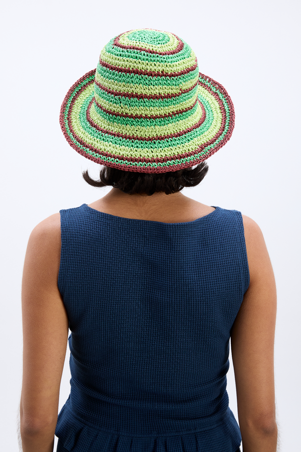 Damson Madder Raffia Bucket Hat In Tropical Stripe