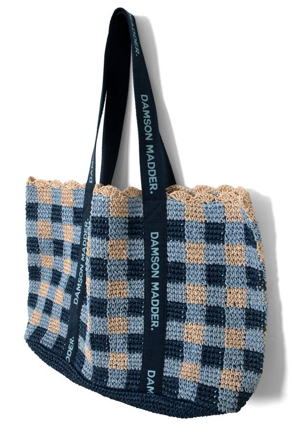 Damson Madder Raffia Tote Bag - Navy Margot Gingham