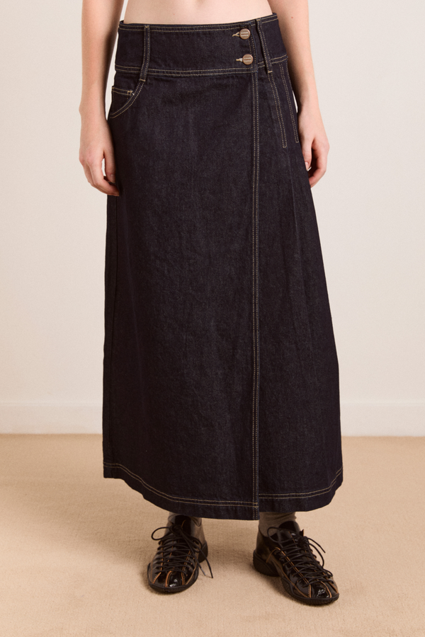 Damson Madder Raye Denim Skirt - Dark Indigo