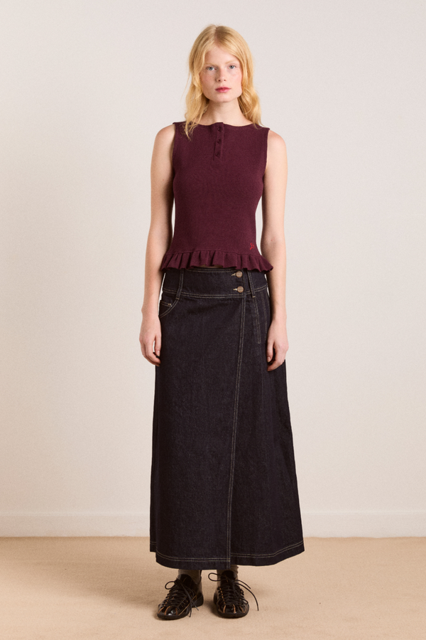 damson madder raye denim skirt - dark indigo