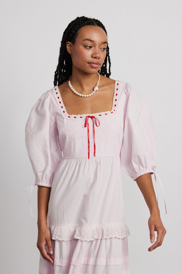 Damson Madder Rebecca Bow Back Dress - Pink Broderie