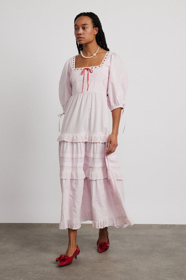 damson madder rebecca bow back dress - pink broderie