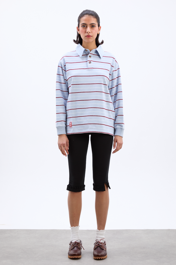 Damson Madder Remie Rugby Shirt - Light Blue Stripe