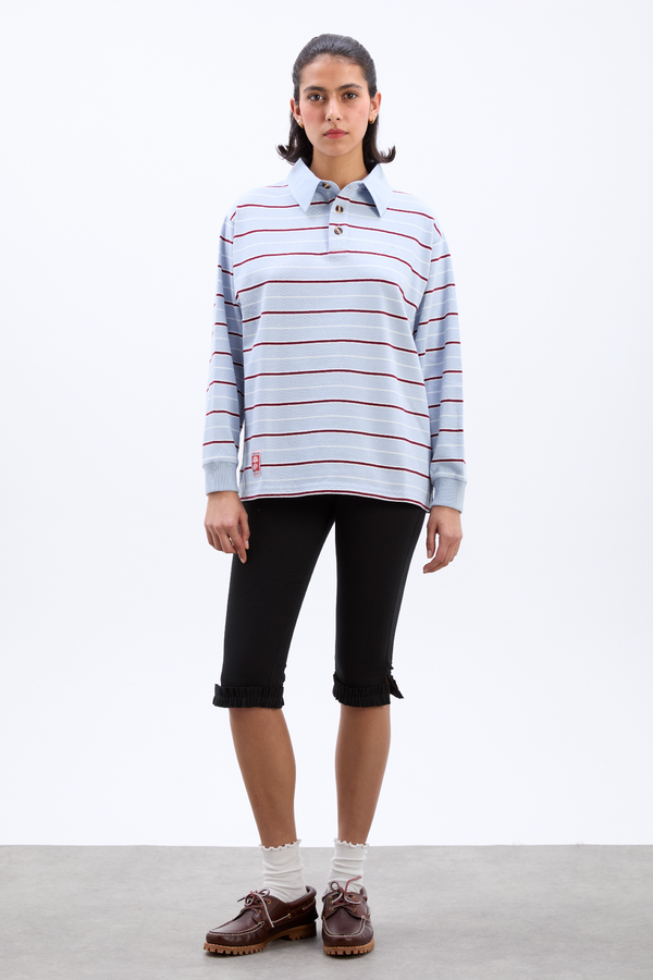 Damson Madder Remie Rugby Shirt - Light Blue Stripe