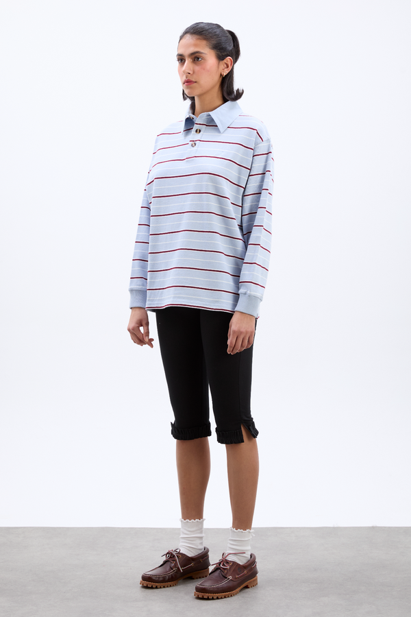 Damson Madder Remie Rugby Shirt - Light Blue Stripe