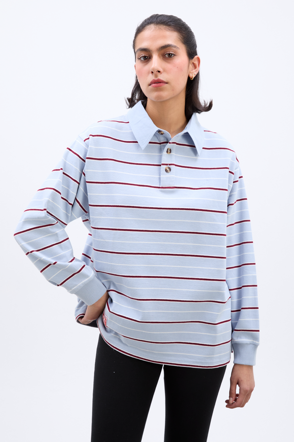 damson madder remie rugby shirt - light blue stripe