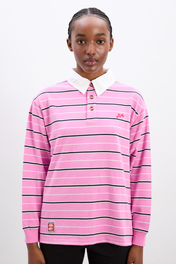 damson madder remie rugby shirt - pink stripe