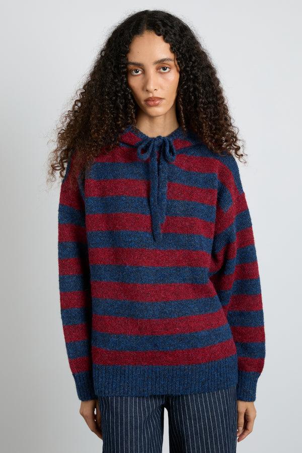 damson madder riley knit hoodie - red navy stripe