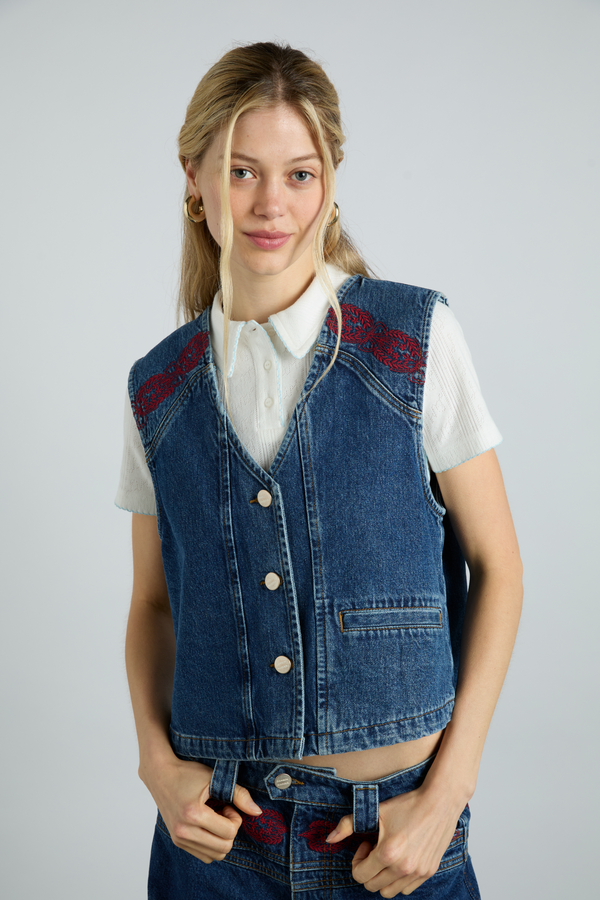 damson madder rita vest - texas wash & embroidery