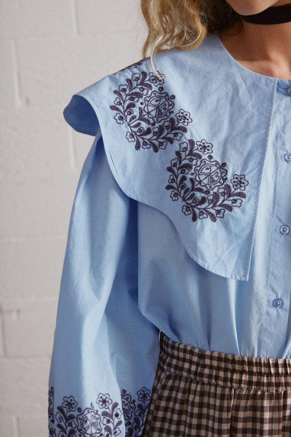 Damson Madder Romeo Embroidered Blouse Blue